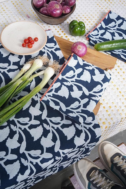 TARAN LIVING Printed Kitchen Dish Bar and Tea Towels Cotton, 18x28 inch with Trims, Cotton Dish Towel Sets (Allover Blue, Set of 6)