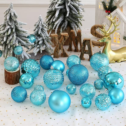 Christmas Ball Ornaments Baby Blue Christmas Tree Decorations with Hang Rope-36pcs Shatterproof Christmas Ornaments Set with 6 Styles in 3 Sizes(Small Medium Large)