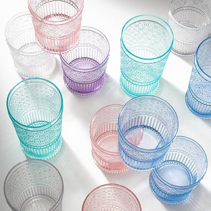 Godinger Whiskey Glasses, Acrylic Drinking Glasses Set, Elegant Lowball Plastic Cups, Rocks Glasses, Glasses Drinking Set, Vintage Romantic Decor - 11oz, Set of 4, Blush
