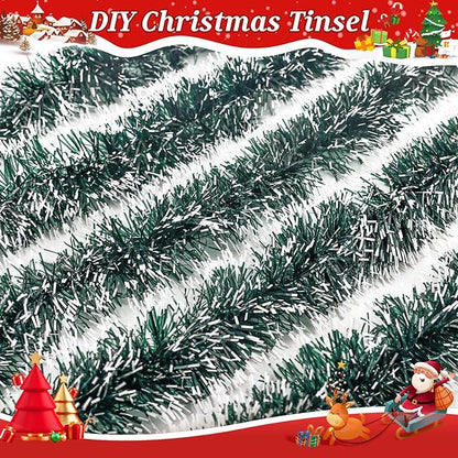 50Ft Christmas Tinsel Garland Dark Green Xmas Tree Decorations Metallic Glitter Twist Garland for Christmas Tree Decorations New Year Party Birthday Holiday Supplies Indoor Outdoor Supplies