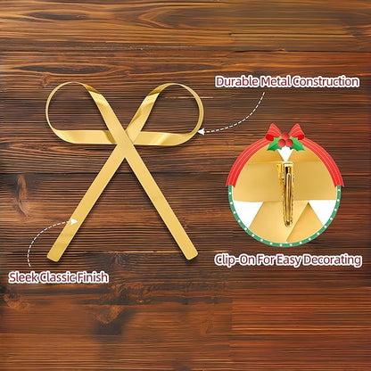 6 Pcs Large Christmas Metal Bow Tree Topper Ornaments with Clip, Bows-Gold Christmas Bow Decoration for Wreath, Garland, Indoor Outdoor,1 Large 5 Small Gold Bows (9.6x11.4 & 4.2x4.5 in)