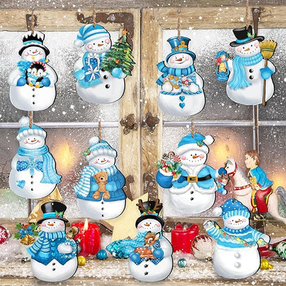 24 Pieces Christmas Snowman Wooden Ornaments Wood Hanging Decoration Set for Christmas Tree Hanging Wood Crafts Holiday Decor Xmas Party Supplies (Xmas-Snowman-B)