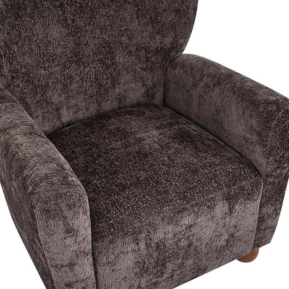 Christopher Knight Home Lindy Wingback Accent Chair, Upholstered Armchair with Rounded Wooden Legs, Curved Backrest Single Sofa, Soft Cushion Seating, Comfy Lounge Chair for Living Room, Dark Brown