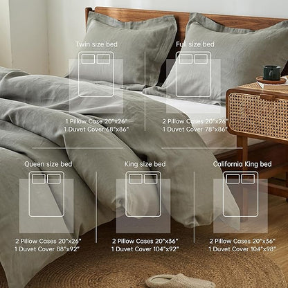 Simple&Opulence 100% Linen Duvet Cover Set, 3 PCS Natural French Flax Dove Grey Duvet Cover Queen Size, Breathable Soft Comfy Linen Bedding Comforter Cover with 2 Pillowcases(Dove Grey, 88"x92")