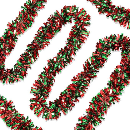 50 Feet Red & Green Metallic Twist Shiny Christmas Tinsel Garland for Tree & Home Decor