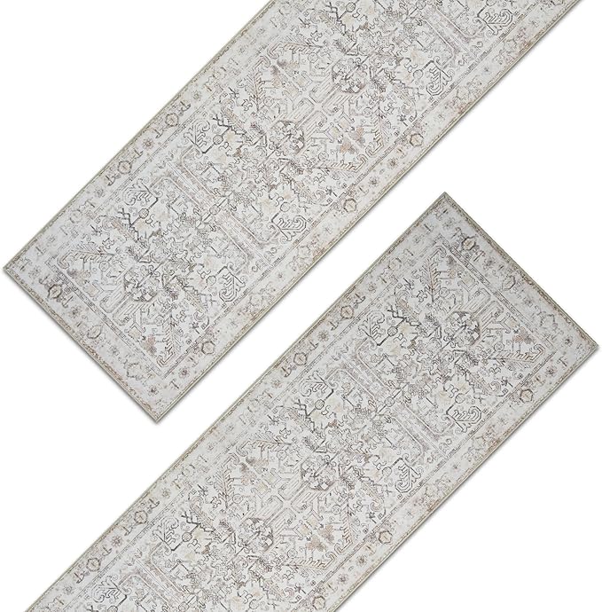 jinchan Vintage Floral Runner Rugs 2x6 Set of 2 Washable Non-Slip, Taupe