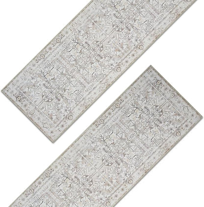 jinchan Vintage Floral Runner Rugs 2x6 Set of 2 Washable Non-Slip, Taupe