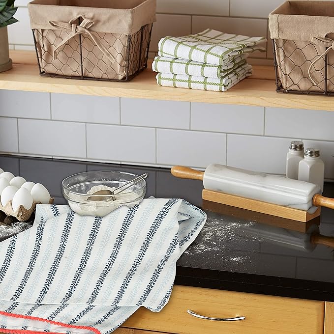 TARAN LIVING Kitchen Towels Dish Towels for Kitchen Tea Towels for Gifting Bar Towels for Kitchen Towels Hand Printed Dish Cloths - 18"x28"- Blue, Pack of 4