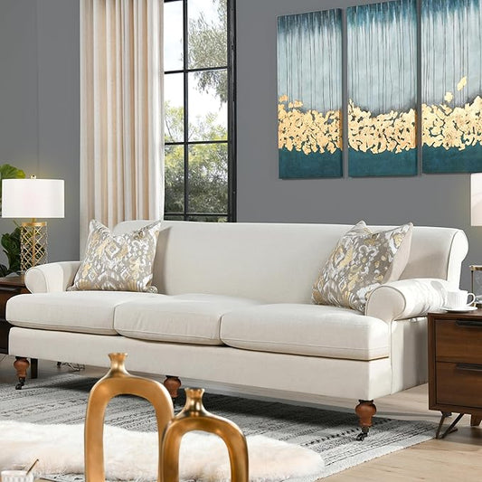 Jennifer Taylor Home Alana Lawson Recessed Arm Sofa Metal Casters, Light Beige Linen