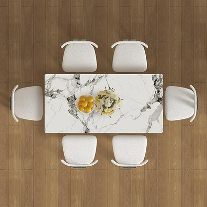 Montary 63" Modern 4-6 Person Dining Table with Storage Cabinet, Artificial Marble Dining Table with Sintered Stone Tabletop & Golden Solid Wood Base, Includes 6 White Velvet Chairs for Kitchen