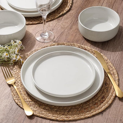 HaWare Stoneware Dinnerware Sets, 6-Piece Plates and Bowls Set for 2, Dishes Set for Home Restaurant, Speckled Milky White