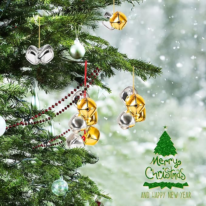 Augshy 200 Pieces Jingle Bells 2/5 Inch Craft Bell Bulk for Christmas Home and Pet Decorations Xmas Decor Party Favors Supplies (Gold and Silver)