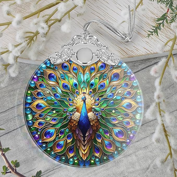Christmas Ornament, 2025 Ornaments for Christmas Tree, Stained Glass Hanging Ornament, Holiday Ornaments, Unique Gift Idea - Peacock