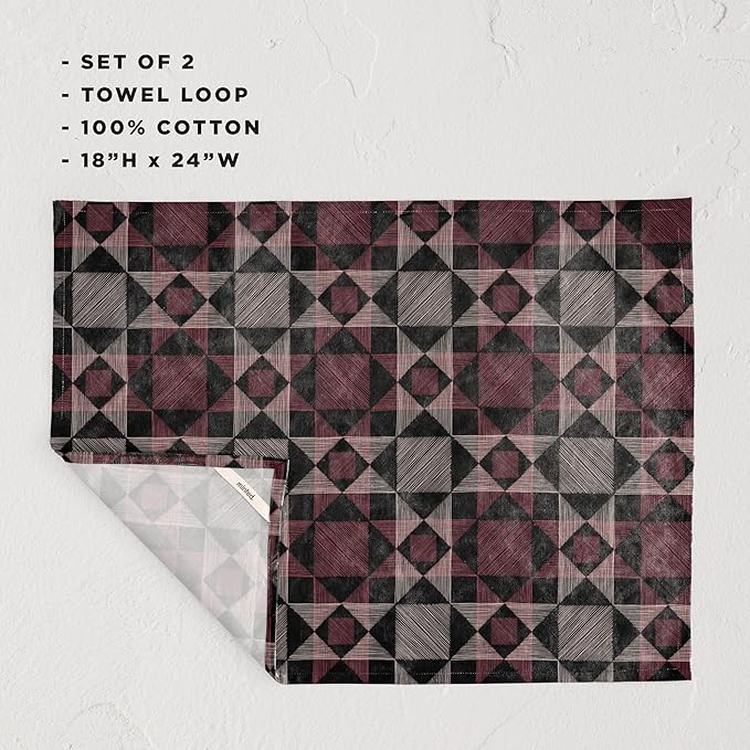 Minted Sketched Quilt Tea Towels Cotton Kitchen Towels Decorative with Hanging Loop Set of 2