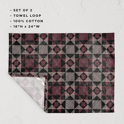 Minted Sketched Quilt Tea Towels Cotton Kitchen Towels Decorative with Hanging Loop Set of 2