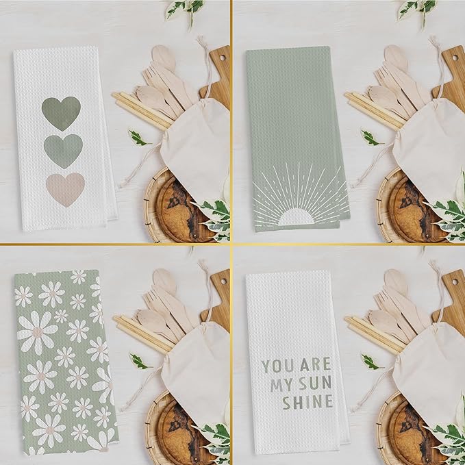 Boho Dish Towels You Are My Sunshine Waffle Weave Kitchen Towels Gifts for Girls Green