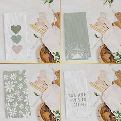 Boho Dish Towels You Are My Sunshine Waffle Weave Kitchen Towels Gifts for Girls Green