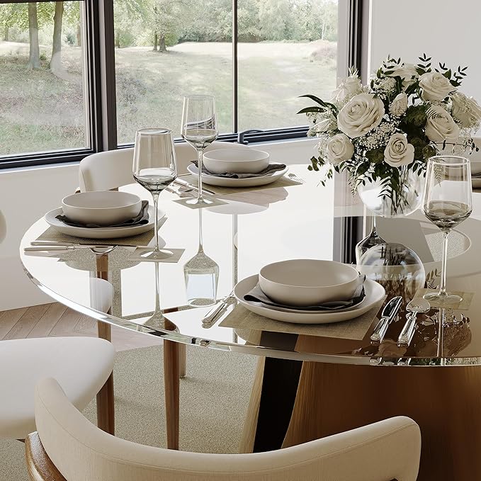 POVISON Round Dining Table for 4, 47" Modern Dining Room Table, Glass Dining Tabletop with Bronze Carbon Steel Pedestal for Dining Room (Dining Table Only)