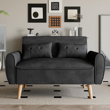 Vongrasig Small Modern Loveseat Sofa 47" Mid Century Linen 2 Seat Couch Tufted LoveSeat, Black