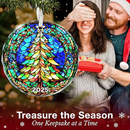 Unique 2025 Christmas Ornament - Stained Glass-Inspired Christmas Ornament for Holiday Décor, Dated Christmas Ornaments for Family and Friends, Premium Holiday Keepsake Gift