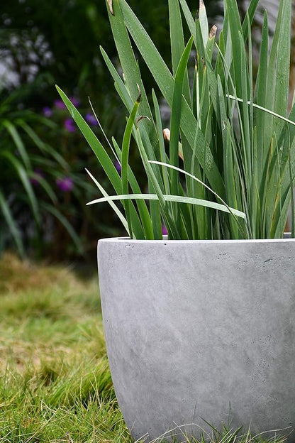 Kante 18 Inch Dia Round Concrete Planter, Indoor Outdoor Large Plant Pot with Drainage Hole and Rubber Plug for Home Patio Garden, Natural Concrete