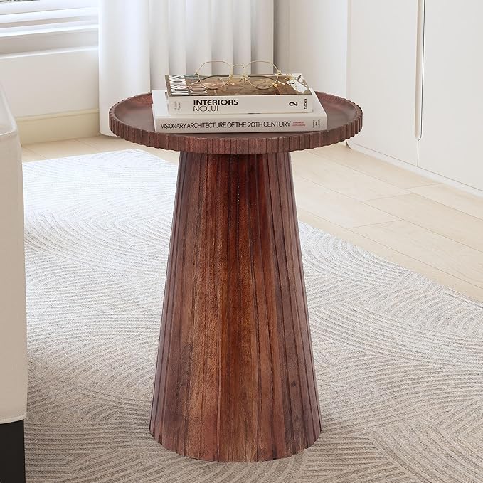 Christopher Knight Home Darvi Wooden Small End Table, Indoor Round Side Table with Drum Base, Mid Century Modern Coffee Table Round for Living Room, Modern Accent Table, Honey