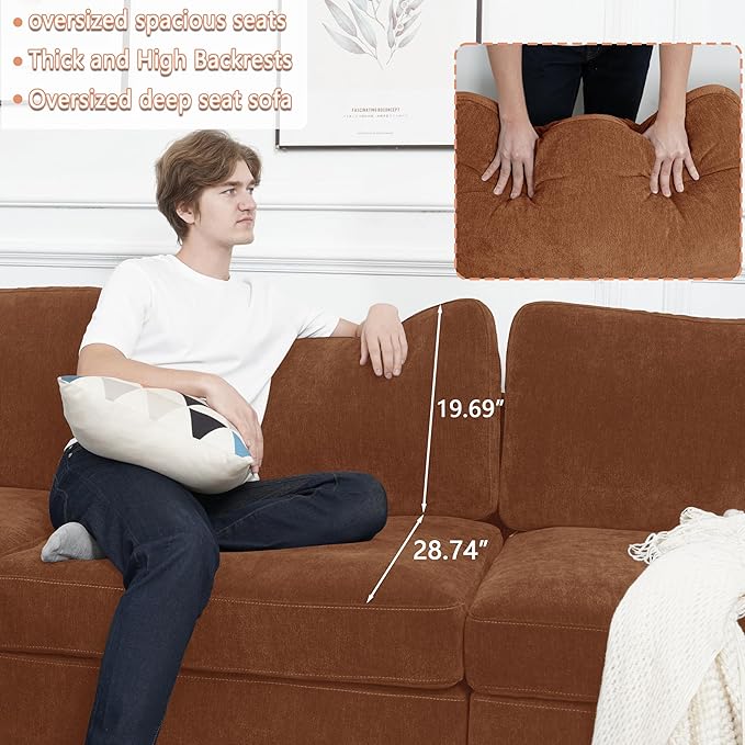 EASE MOOSE Brown Sectional Modular Sofa, Comfty 3 Seat Cloud Couch, FSC Certified Modern Deep Seat Sectional for Living Room