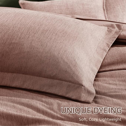 Monbix Queen Comforter Set - 7 Pieces Dusty Pink Cationic Dyeing Bed in a Bag Queen Bedding Sets with Sheets, Pillowcases & Shams, Reversible Bedding Comforters