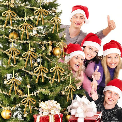 24 Pcs 2025 Christmas Metal Bow Ornaments Bulk for Christmas Tree Garland Wreath Fireplace Vintage Gold Bow Ornaments Indoor Outdoor Home Xmas Party Decorations