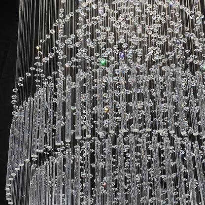 W32 x H100 Glam Chandelier with LED Bulbs Crystal Raindrop High Ceiling Pendant Light for Entrance Large Villa Chandelier Foyer Lighting Fixtures Silver