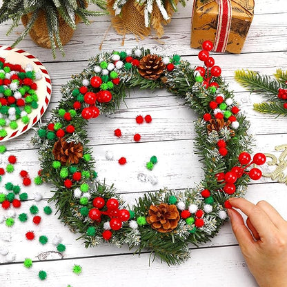 SEPGLITTER Christmas Pom Poms Balls, 1000 Pieces Glitter Red Light Green White Pompoms Pom Poms for Crafts Making DIY Holiday Christmas Decorations Supplies (4colors, 1.2cm )