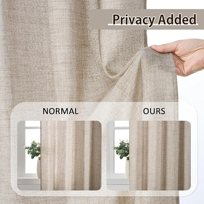 Beige Sheer Pinch Pleated Curtains 90 Inches Long 2 Panels,Back Tab Pleated Drapes Hooks Thick Linen Textured Boho Farmhouse Curtain for Dining Bedroom 70 Inch Wide Each Panel