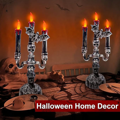 TURNMEON 2 Pack Halloween Decorations Halloween Candles LED Candelabra 3 Flickering Lamp Light Up Battery Operated Candles Holder Flame Less Bat Decor Indoor Table Home Party