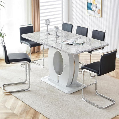 Bar Stools Set of 6,25" Counter Height Bar Stools with Footrest,Black Faux Leather Kitchen Stool with Chrome Plated Metal Leg,Counter Height Stool Ideal for Island Pub Kitchen Counter Dining Chair