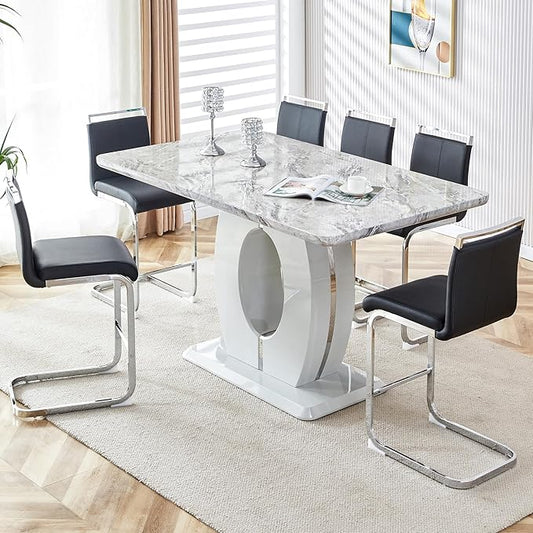 Bar Stools Set of 6,25" Counter Height Bar Stools with Footrest,Black Faux Leather Kitchen Stool with Chrome Plated Metal Leg,Counter Height Stool Ideal for Island Pub Kitchen Counter Dining Chair