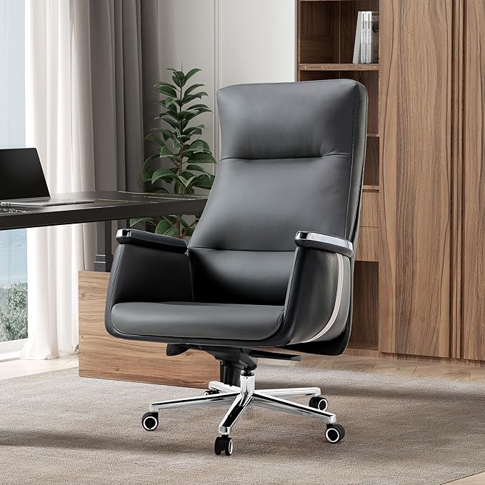 EUREKA ERGONOMIC Royal II Executive Office Chair High Back, Big and Tall with Extra Wide Seat, Silicone Leather Desk Chair Computer Chair, Modern Office Chair Home Desk Chairs-Gray