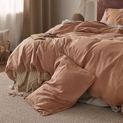 Bedsure Linen Duvet Cover King Size - Linen Cotton Blend Bedding Set, Soft & Cozy, 3 Pieces, 1 Duvet Cover 104x90 Inches and 2 Pillowcases, Camel Color Cooling Bedding, Comforter Sold Separately