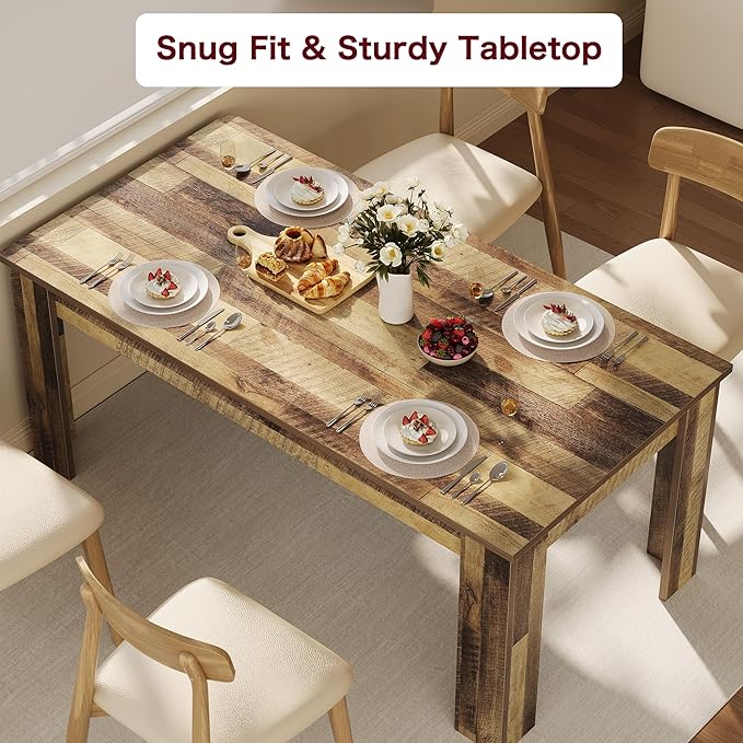 CABIHOME 63" Dining Table for 4-6, Large Farmhouse Rectangular Kitchen Dining Room Table, Wooden, Thick Frame & Sturdy Triangular Legs, Strong Wood Base for Small Space, Dinner, Kitchen, Rustic Brown