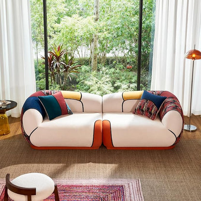 YINIX 102" Oversized Modern Curved Sofa, Minimalist 4-Seat Chenille Couch for Living Room Apartment, Boneless Sectional Floor Lounge Couches with Bohemian Style Pillows, No Assembly