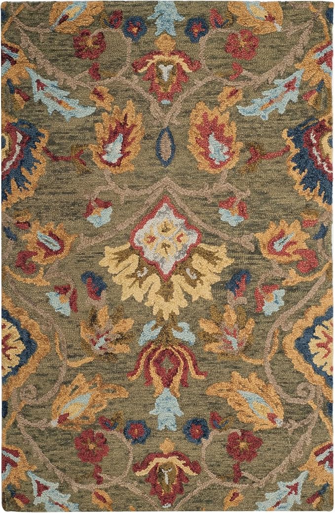 SAFAVIEH Blossom Collection Accent Rug - 2'3" x 4', Green & Multi, Handmade Wool, Ideal for High Traffic Areas in Entryway, Living Room, Bedroom (BLM402B)