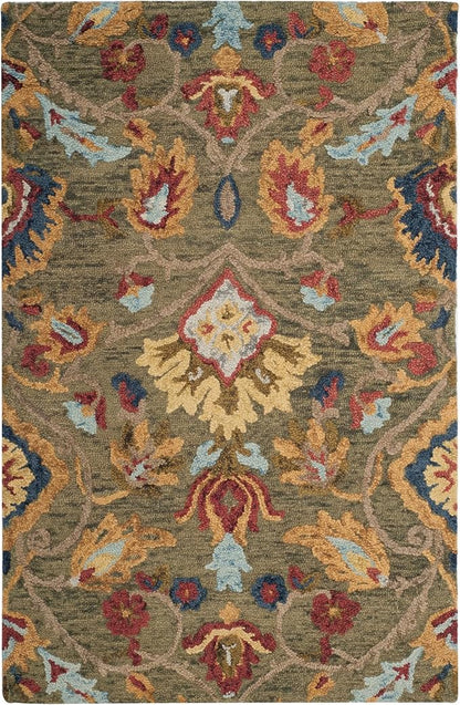 SAFAVIEH Blossom Collection Accent Rug - 2'3" x 4', Green & Multi, Handmade Wool, Ideal for High Traffic Areas in Entryway, Living Room, Bedroom (BLM402B)