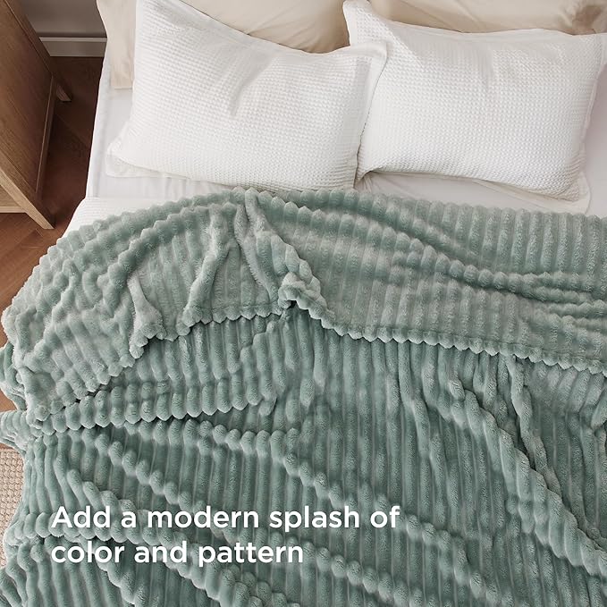 Bedsure GentleSoft Blankets Queen Size for Bed - Cozy Soft Blankets for Women, Cute Large Fleece Throws for Girls, Sage Green, 90x90 Inches