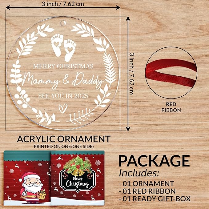 Merry Christmas Mommy & Daddy 2025 Ornament - Expecting Baby Mom Dad Ornament Xmas Gifts for New Mom Dad New Parents Gifts - Pregnancy Announcement for Husband Coming Soon 2025 Baby