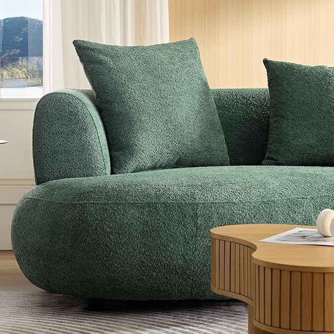 KEIKI 102" Curved Oversized Boucle Modular Sectional Sofa with 4 Throw Pillows, Mid-Century Style 4-Seater Upholstered Corner Plush Comfy Couch, Easy Assembly, for Apartment, Living Room, Green