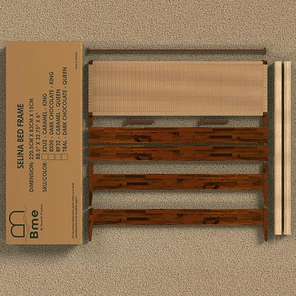 Bme Selina King Bed Frame and Headboard - Handcrafted Paper Cord Headboard, 12-Slat Support, No Box Spring Needed - Easy Assembly, Dark Chocolate