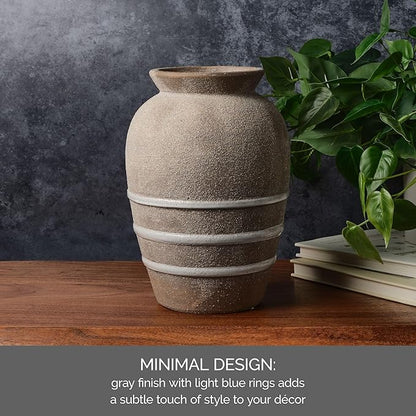 Mikasa Textured Stripe Ceramic Vase, 6.89x6.89x10.04
