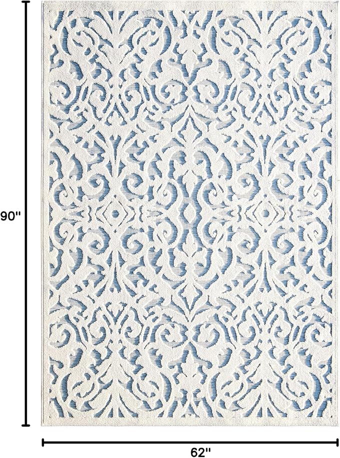 My Texas House Lady Bird Area Rug 5.2x7.6 Indoor Outdoor, Natural Harbor Blue