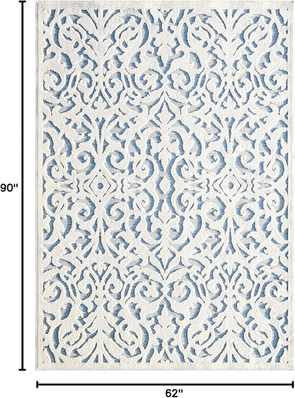 My Texas House Lady Bird Area Rug 5.2x7.6 Indoor Outdoor, Natural Harbor Blue