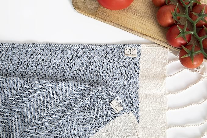 SMYRNA TURKISH COTTON Herringbone Series Kitchen Dish Towels Pack of 6, Machine Washable Wash Cloths, Ultra Soft, Absorbent, Prewashed and Quick Dry Turkish Dish Towels, 12x12 Inch (Light Blue)