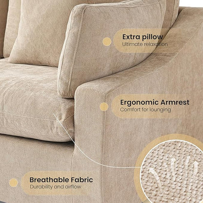 Cloud Couch Modular Sectional Sofa,156" L Shaped Couch, Oversized Down Filled Convertible Wide Seater,4 Seater with Ottoman for Living Room Set, Covers Washable&Replaceable,Khaki